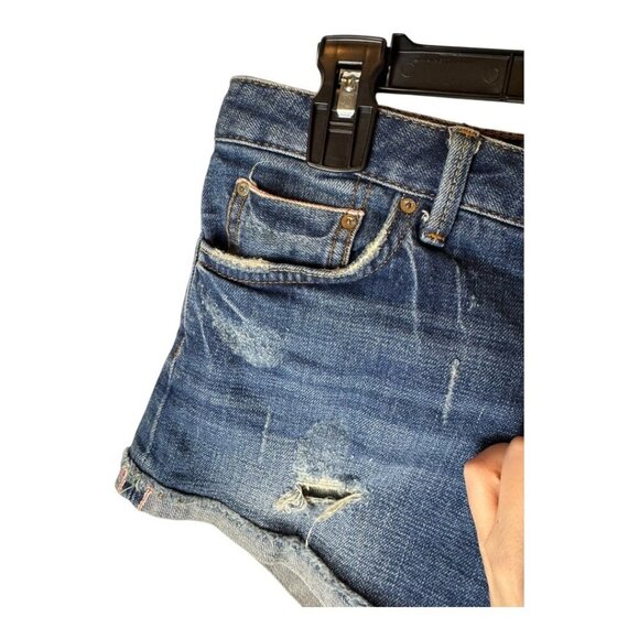 Zara Woman Shorts Women 4 Blue Premium Selvedge Denim Distressed Jean Shorts - Picture 4 of 10